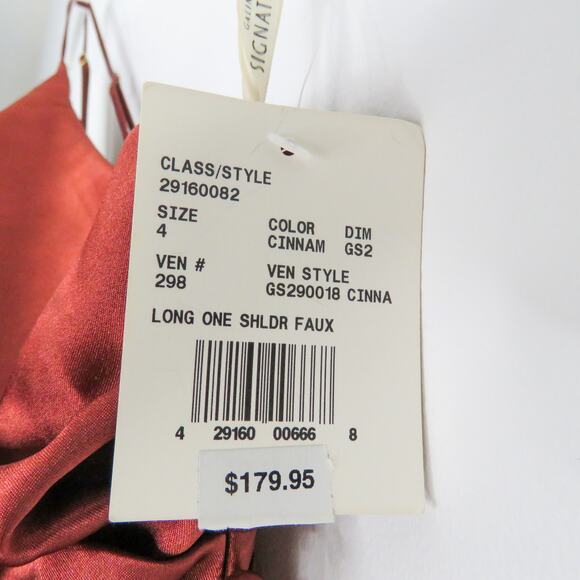 David's Bridal Galina Charmeuse Draped One-Shoulder Bridesmaid Dress 4 Cinnamon - Picture 5 of 7